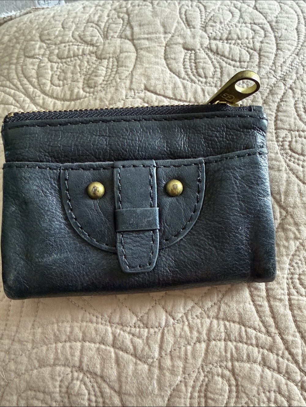 UGG Black Leather Zip Pouch with Embossed Logo/credit card holder & coin purse